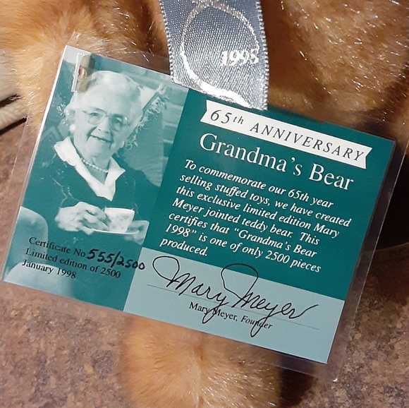 Mary Meyer Limited Edition 65th Anniversary Grandma's Bear 1998 - With Tags - Picture 3 of 9
